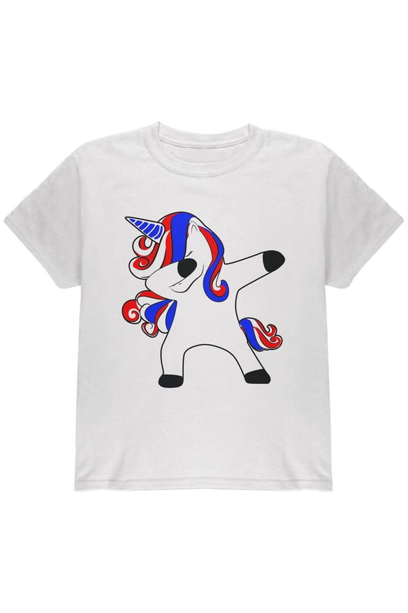 4th of July Dabbing Unicorn Americorn Youth T Shirt White YSM