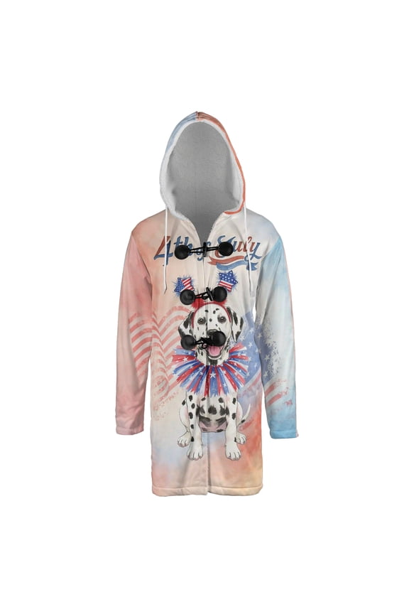 4th of July Dalmatian Celebrates Independence Day All Over Print 3D Hooded Duffle Toggle Coat Dog Lover - 12010