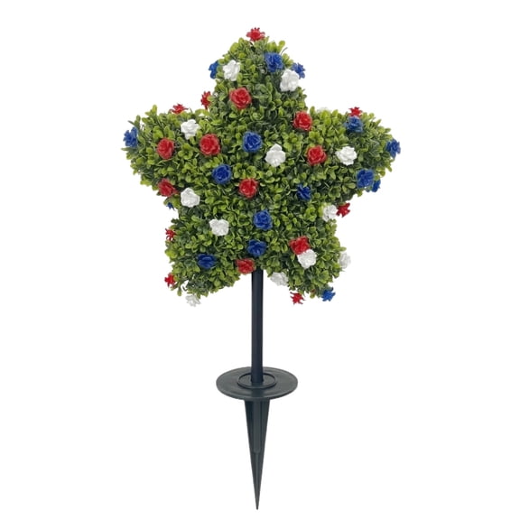 4th of July Decor, 60cm Artificial Star-Shaped Patriotic Topiary Tree, Red White and Blue, with Stakes, for 4th of July, Memorial Day