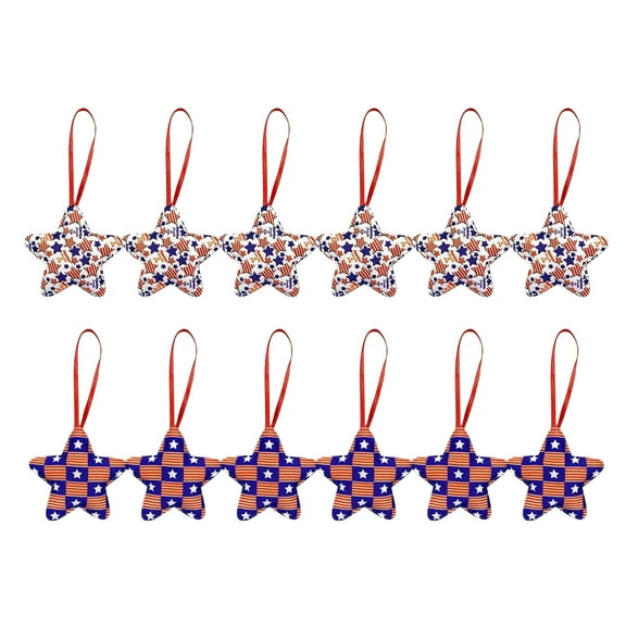 4th of July Decoration 12Pcs Fabric Wrapped Stars, Small Patriotic Ornaments Red White and Blue Stars, Memorial Day Tree Decoration (C)