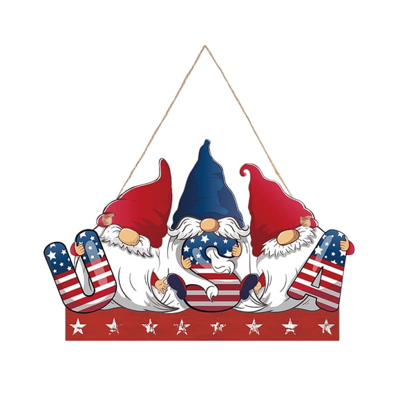 4th of July Decoration Hanging Door Sign with Rope Flag Plaque for Independence Day and Memorial Day Front Door Porch Wall Window