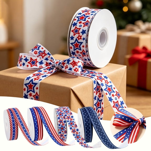 4th of July Decoration Wrapping Craft Ribbons Star Ribbon for Memorial Day Gift Wrapping,Independence Day Party Decoration, DIY Crafting and Sewing