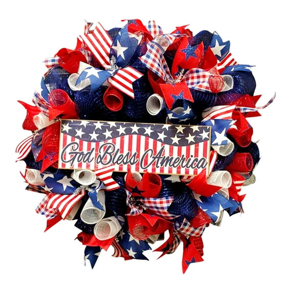 4th of July Decorations 2024! FNYOXU Independence Day Wreath Porch Decoration Front Door Outdoor Hanging Wreath Decor