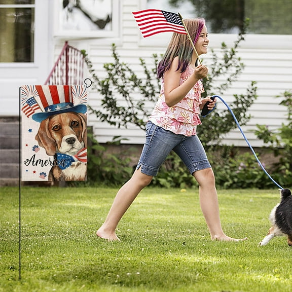 4th of July Decorations 2024! FNYOXU New Independence Day Garden Flag Double Sided Linen Outdoor Courtyard Decoration