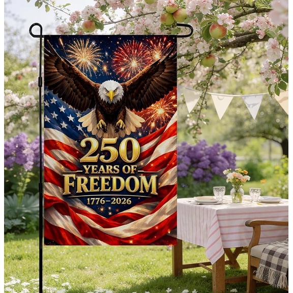 4th of July Decorations - 250th Anniversary Garden Flag, Freedom America Merchandise Patriotic Banner, Yard Sign Double-Sided Flag 12x18 Inch
