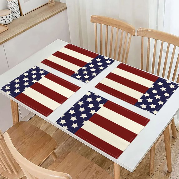 4th of July Decorations, 4PC Placemats Independence Day Flag Placemats Home Kitchen Insulated Linen Western Placemats