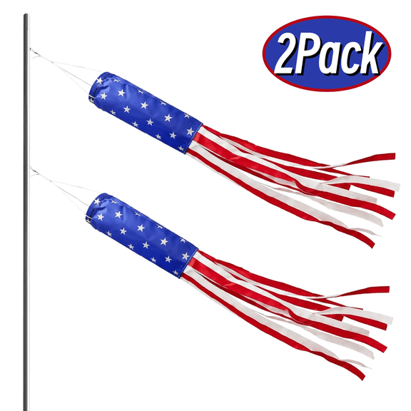 American Flag Windsock 40 Inch 2 Pack, Red White Blue Wind Socks for Outside, Stars & Stripes Patriotic Yard Decor for 4th of July Memorial Day Veterans Day