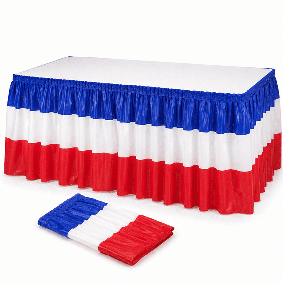 4th of July Decorations Disposable Plastic Table Skirts for Independence Memorial Veterans Day Party Decorations 2Pcs 2.4 x 14 Ft