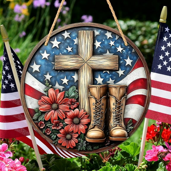 4th of July Decorations Independence Day Wooden Decoration Flag Star Party Round Hanging Decoration Outdoor Porch,Clearance Under $5,Fmlxio