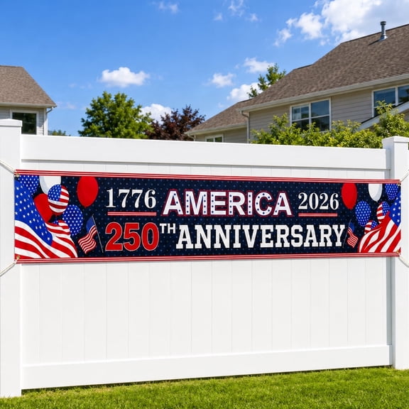 4th of July Hanging Banner 118x19.7 Inch with Grommets Red White Blue Indoor Outdoor Patriotic Anniversary Independence Day Memorial Day Decor(Style 2)