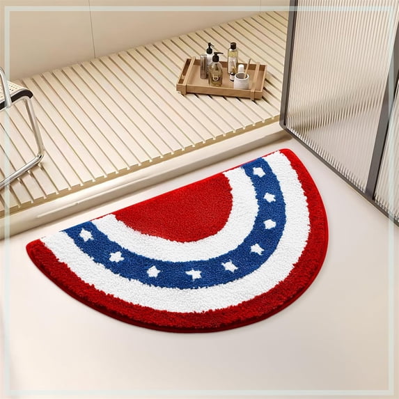 4th of July Decorations Patriotic Bathroom Rugs - Faux Plush Thickened Multi-functional Door Mats, Independence Day Decorative Floor Mats