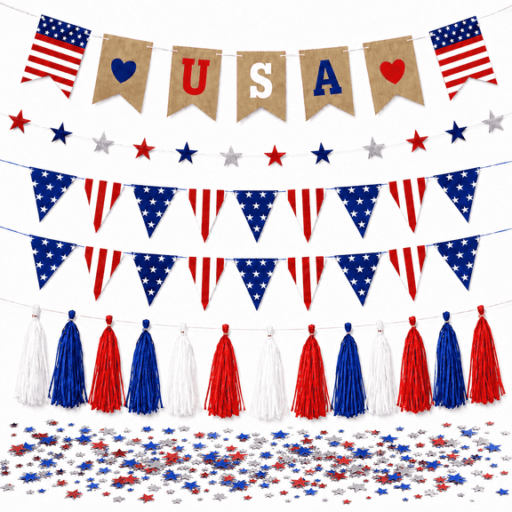 Kabuer 4th of July Party Decorations Patriotic Supplies, Red White and Blue Paper Decor Set for Indoor Outdoor Independence Day Memorial Veterans , 6 Count