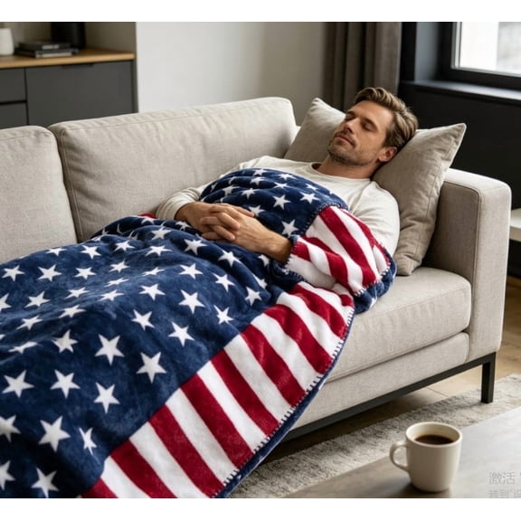 4th of July Decorative Patriotic Blanket American Flag Throw Blanket for Sofa Couch Bed Fleece Reversible USA Military Veteran Gift