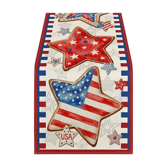 4th of July Decorative Tablecloth and Table Runner Set, Patriotic Table Linen, Complete Dining Table Decoration for Home Holiday Party