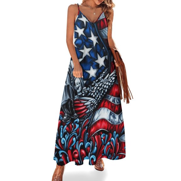 4th of July Design Sleeveless Dress Woman Fashion Long Dresses Women's Summer Suit Dress 2025