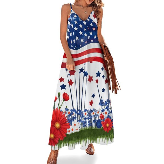 4th of July Design Sleeveless Dress Woman Fashion Long Dresses Women's Summer Suit Dress 2025