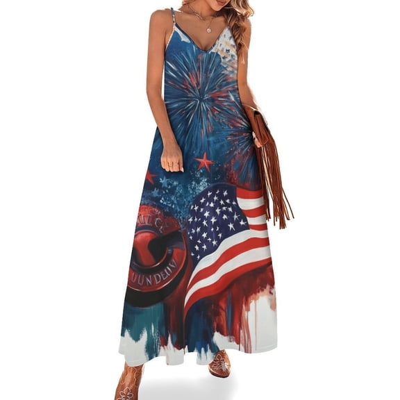 4th of July Design Sleeveless Dress Woman Fashion Long Dresses Women's Summer Suit Dress 2025