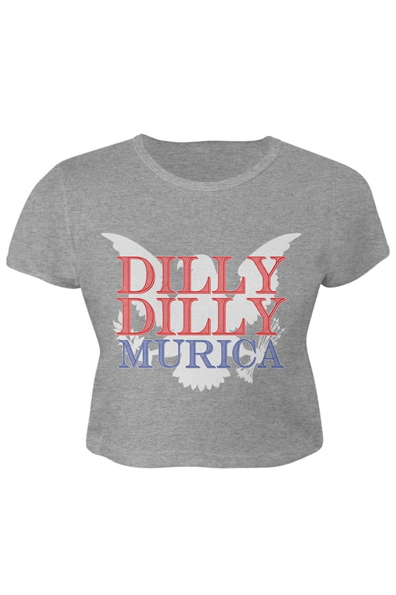 4th of July Dilly Dilly MURICA Juniors Crop Top T-Shirt Heather MD