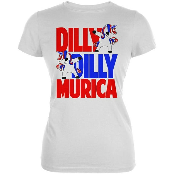 4th of July Dilly Dilly Murica Dabbing Unicorn Juniors Soft T Shirt White SM