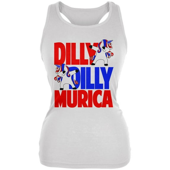 4th of July Dilly Dilly Murica Dabbing Unicorn Juniors Soft Tank Top White LG