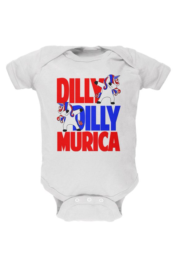 4th of July Dilly Dilly Murica Dabbing Unicorn Soft Baby One Piece White 3-6 M
