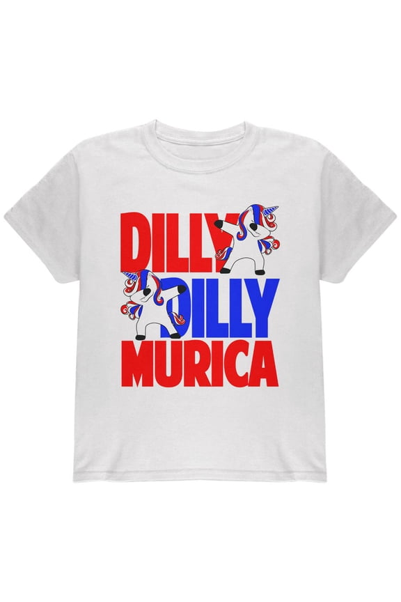 4th of July Dilly Dilly Murica Dabbing Unicorn Youth T Shirt White YSM