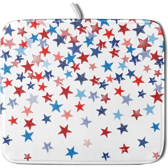 4th of July Dish Drying Mat for Kitchen Counter Patriotic Holiday Microfiber Absorbent Dish Draining Reusable Washable Foldable 16"x18"