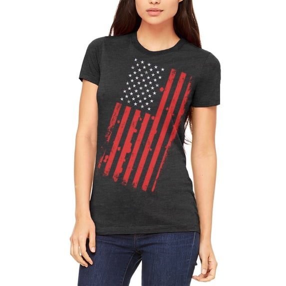 4th of July Distressed Offset American Flag Women's Juniors Soft T Shirt