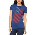 thumbnail image 1 of 4th of July Distressed Offset American Flag Juniors Soft T Shirt Royal 2XL, 1 of 1