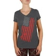 thumbnail image 1 of 4th of July Distressed Offset American Flag Juniors V-Neck T Shirt Dark Heather 2XL, 1 of 1