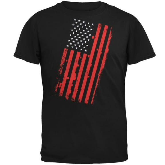 4th of July Distressed Offset American Flag Mens T Shirt Black 3X-LG