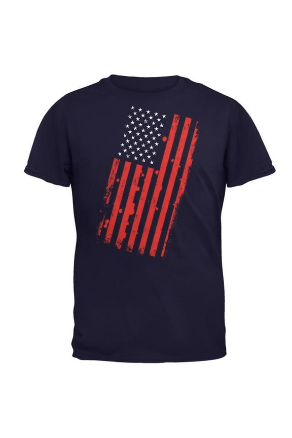 4th of July Distressed Offset American Flag Mens T Shirt Navy MD