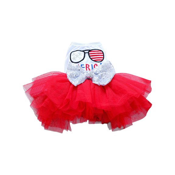 4th of July Dog Dress with Hair Bow,Independence Day Dog Dresses Tulle Skirts for Small Dogs,Puppy Patriotic Clothes Pet Outfits Cats Apparel