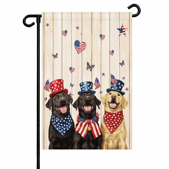 4th of July Dog Garden Flags for Outside Love America Double Sided Yard Flags Outdoor House Decoration, Small 12X18 Inch, Rustic Wood