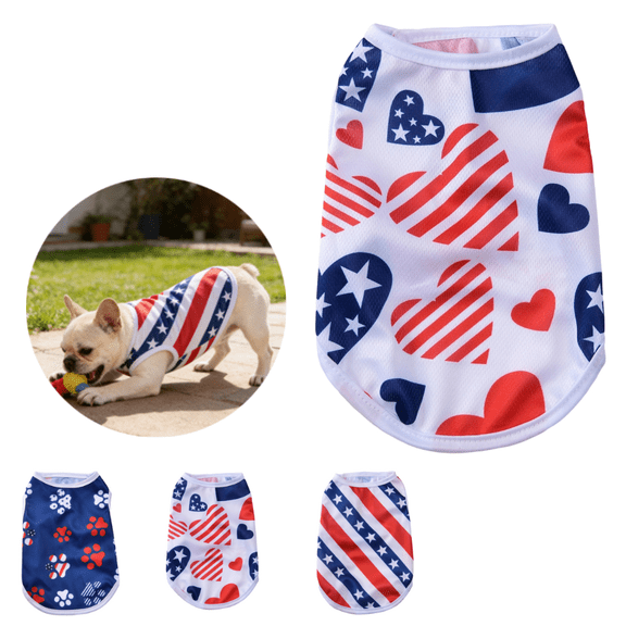 4th of July Dog Outfit Independence Day Dog Shirt Red White and Holiday Pet Clothes - White,M