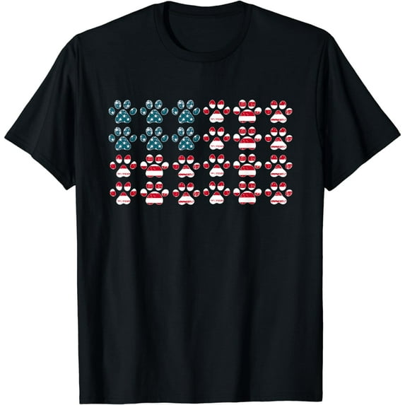 4th of July Dog Paw Print American Flag Happy Independence T-Shirt
