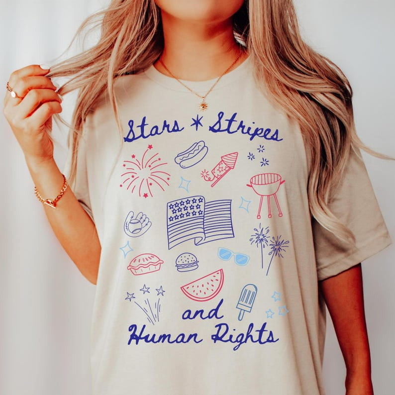 4th of July Doodle Shirt Stars Stripes Human Rights Memorial Day 4th of July Doodle Shirt Stars Stripes Human Rights Memorial Day