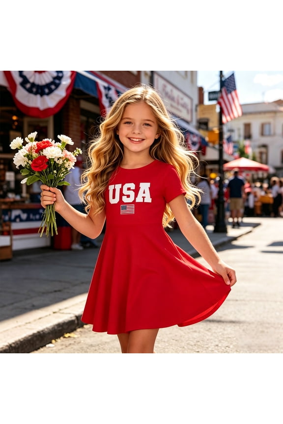 4th of July Dresses for Girls USA Patriotic Dress American Flag A Line Dress Independence Day Outfit(Red2,8-9 Years)