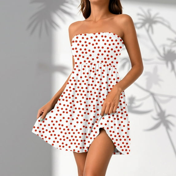 4th of July Dresses for Women Summer Casual Mini Dress a Line High Waist Sleeveless Square Neck Short Dress Beige XL