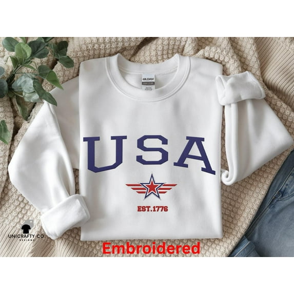 4th of July Embroidered Crewneck Sweatshirt | American Heritage USA Shirt