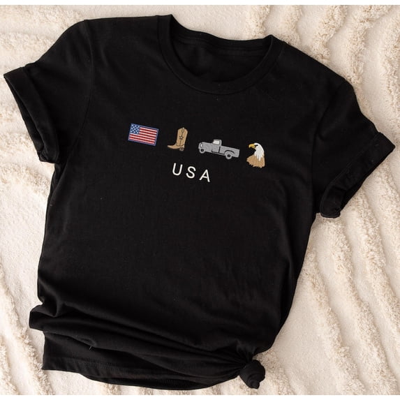 4th of July Embroidered T-Shirt, Patriotic USA Shirt, Western Cowboy Football Tee, Minimal American Pride Shirt