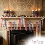 4th of July Fabric Bow and Ribbon Garland, Red White and Blue Bunting, Handmade Patriotic Star Decor for Party Window Home