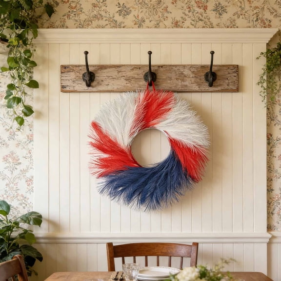 4th of July Feather Patriotic Wreath, durable red white and blue decorations, door wreaths for front door outside all season