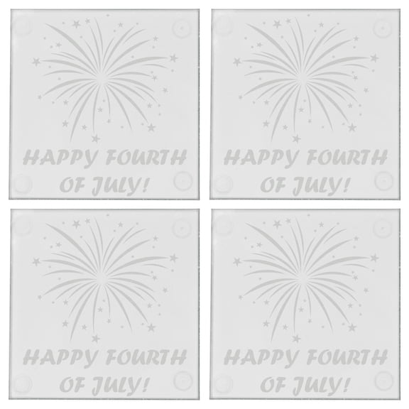 4th of July Firework Etched Glass Coaster by DCM Solutions (4 Count)