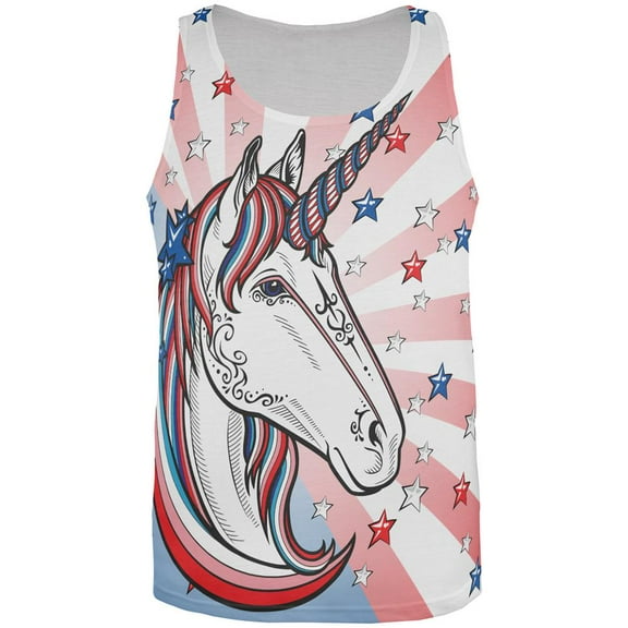4th of July Freedom is Magical Unicorn All Over Mens Tank Top Multi LG