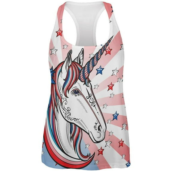 4th of July Freedom is Magical Unicorn All Over Womens Work Out Tank Top Multi MD
