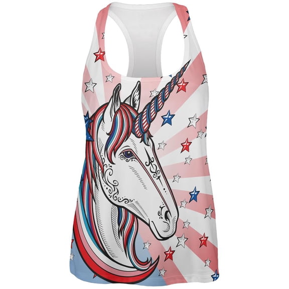 4th of July Freedom is Magical Unicorn All Over Womens Work Out Tank Top Multi X-LG