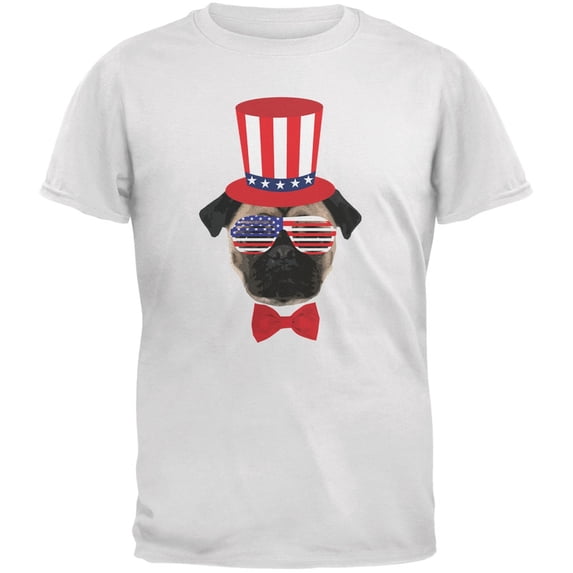 4th of July Funny Pug White Adult T-Shirt - Large