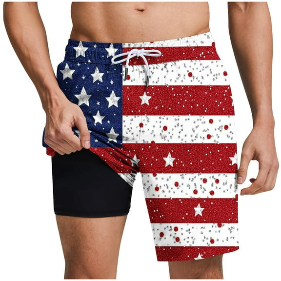 4th of July Funny Shorts for Men 2025 Independence Day Prainted Summer Beach Pants Tropical Trendy Resort Cruise Board Shorts