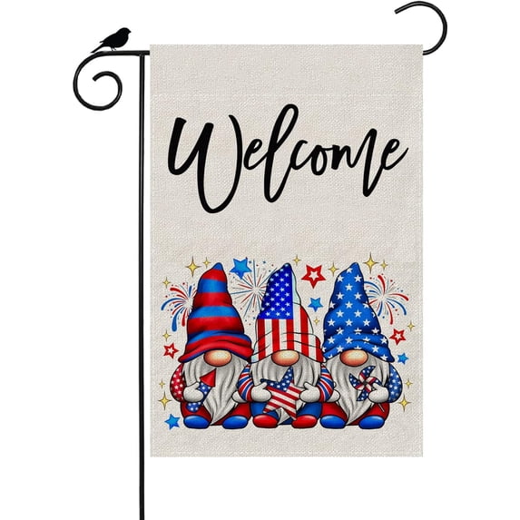 4th of July Garden Flag Gnome Patriotic Welcome Outside Yard Flag Memorial Day Independence Day Double Sided outdoor Decoration
